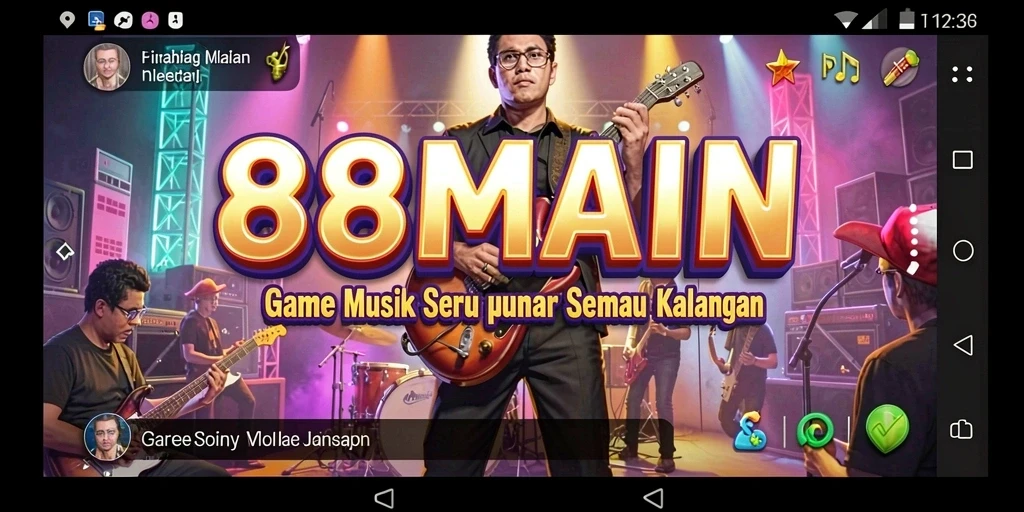 Tampilan gameplay seru dari aplikasi 88MAIN yang penuh musik.