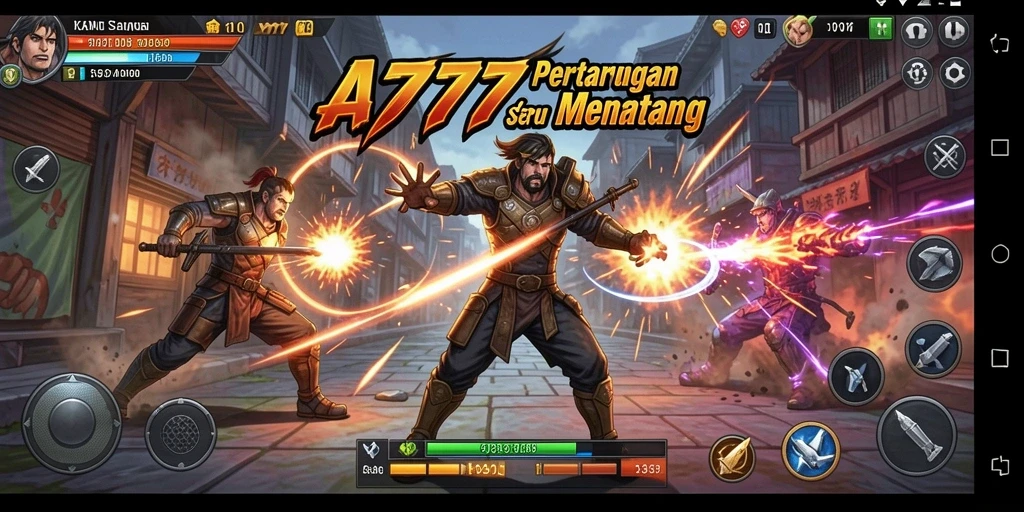 Tampilan gameplay A7777 saat pertarungan yang intens dan penuh aksi.