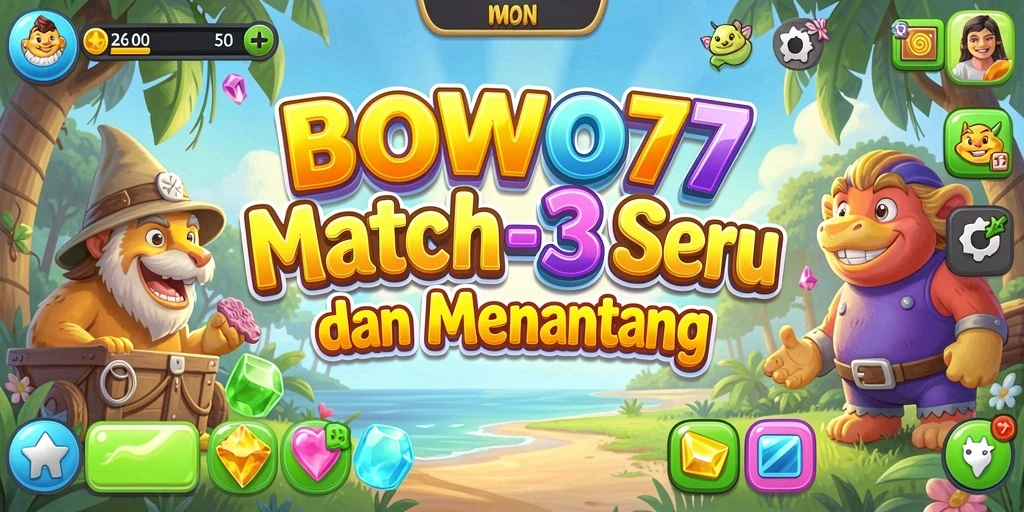Tampilan gameplay BOWO77 dengan aksi match-3 yang seru.