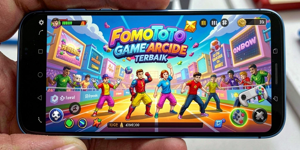 Screenshot gameplay FOMOTOTO menampilkan keseruan tingkat tinggi dalam arcade.