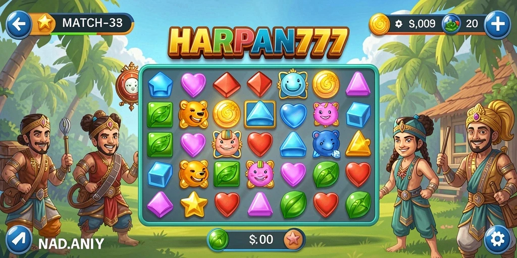 Gameplay seru mencocokkan permata dalam HARAPAN777.