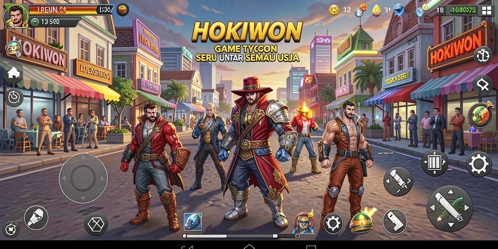 Tangkapan layar HOKIWON yang menunjukkan gameplay bisnis yang menarik.