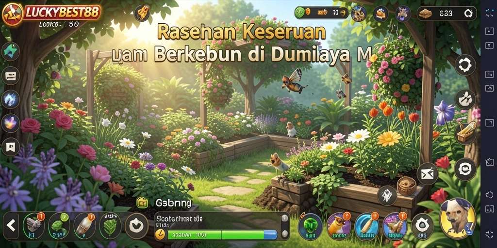 Tampilan gameplay menarik dari LUCKYBEST88 dengan kebun yang subur.