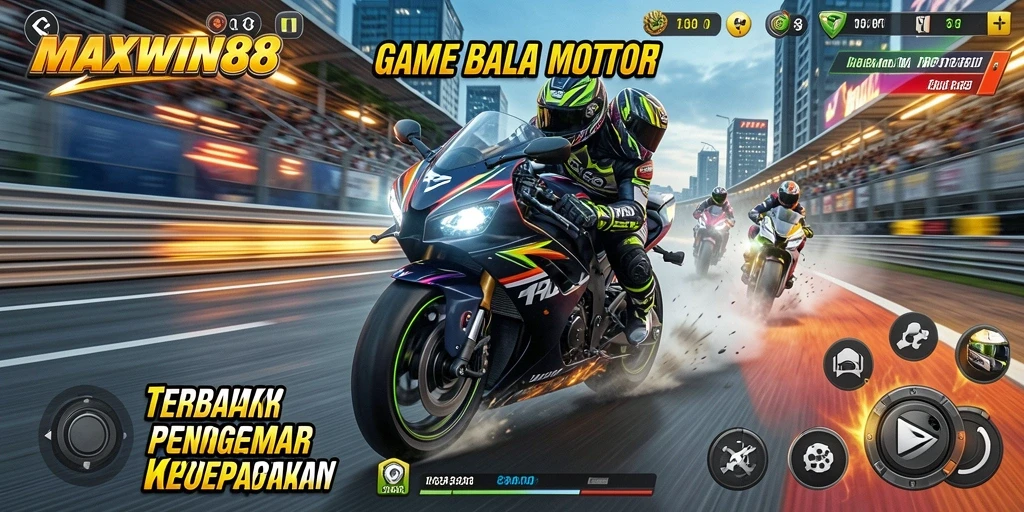 Tangkapan layar gameplay MAXWIN88 dengan aksi balap motor seru.