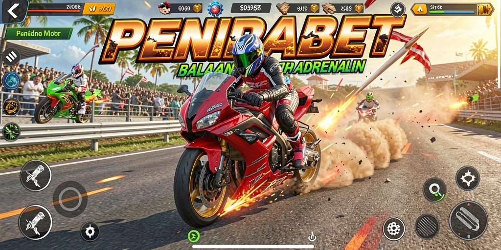 Tampilan mendebarkan dari gameplay balapan motor PENIDABET.