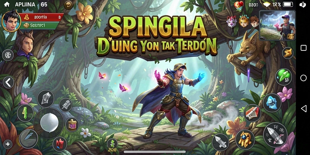 Screenshot gameplay SPINGILA yang menunjukkan karakter beraksi di dunia petualangan.
