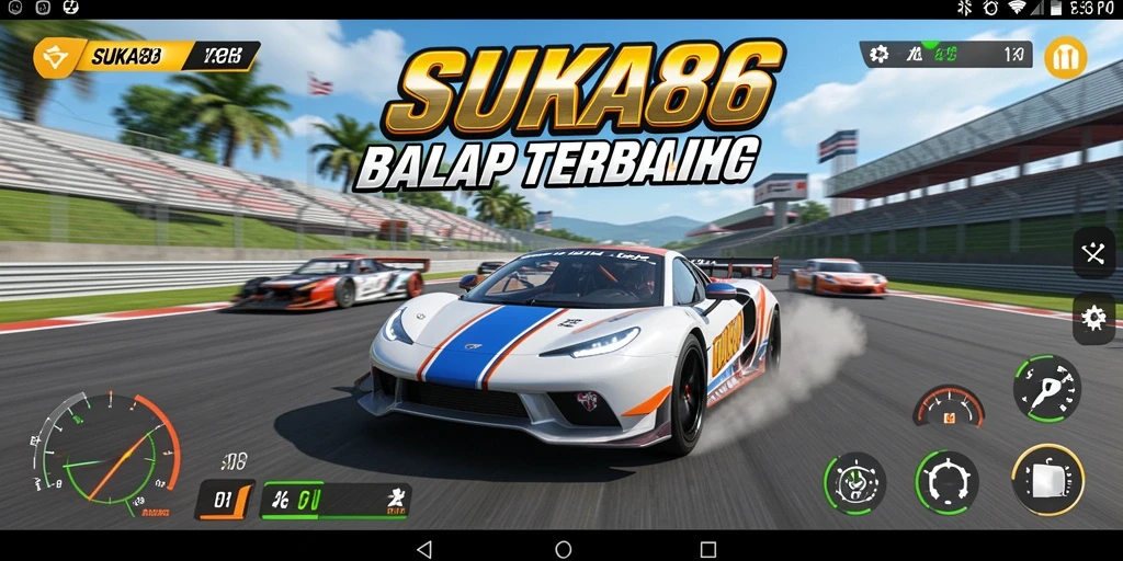 Tampilan gameplay seru dalam balapan mobil dengan SUKA86.