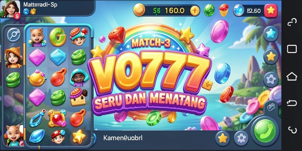 Tampilan gameplay seru dari VO777 saat menyelesaikan tantangan Match-3.